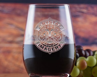 Deep Engraved Your Logo Crystal Stemless Wine Glass by Crystal Imagery