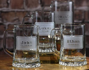 Personalized Groomsman, Best Man Beer Mugs, Groomsmen Gifts, Set of 7