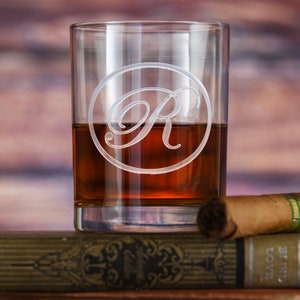 Edwardian Script Engraved Scotch Whiskey Bourbon Glass