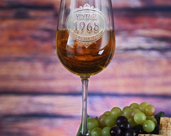 Aged to Perfection Birthday Wine Glass, Engraved Vintage Year
