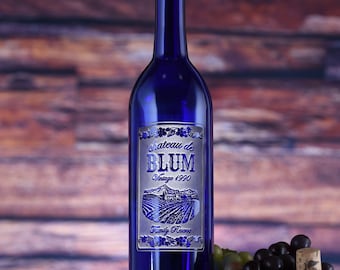 Engraved Blue Wine Bottle - Personalized Wine Bottle Gifts for Wedding
