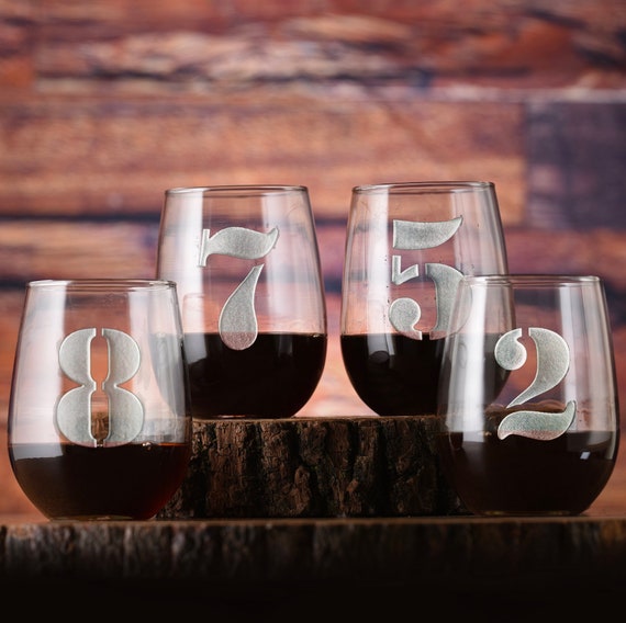 Numbers 1-8 Engraved Wine Glasses Set of 8 