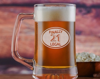 21st Birthday Beer Mug Glass, Engraved
