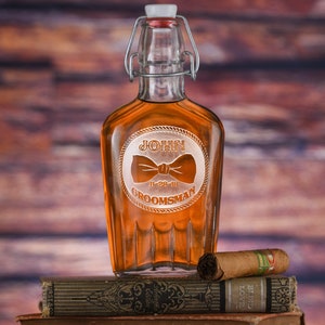 Groomsmen Flasks, Bowtie Engraved Whiskey Flask Gift