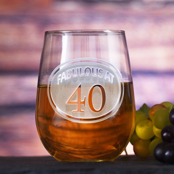 Engraved 40th Birthday Stemless Wine Glass