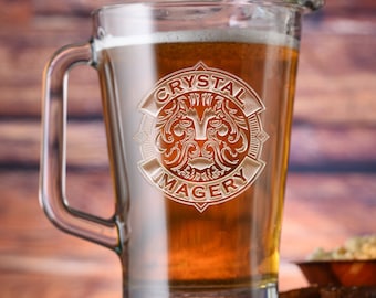 Your Logo Engraved Beer or Ice Tea Pitcher, Custom Pitcher, Etched Glassware