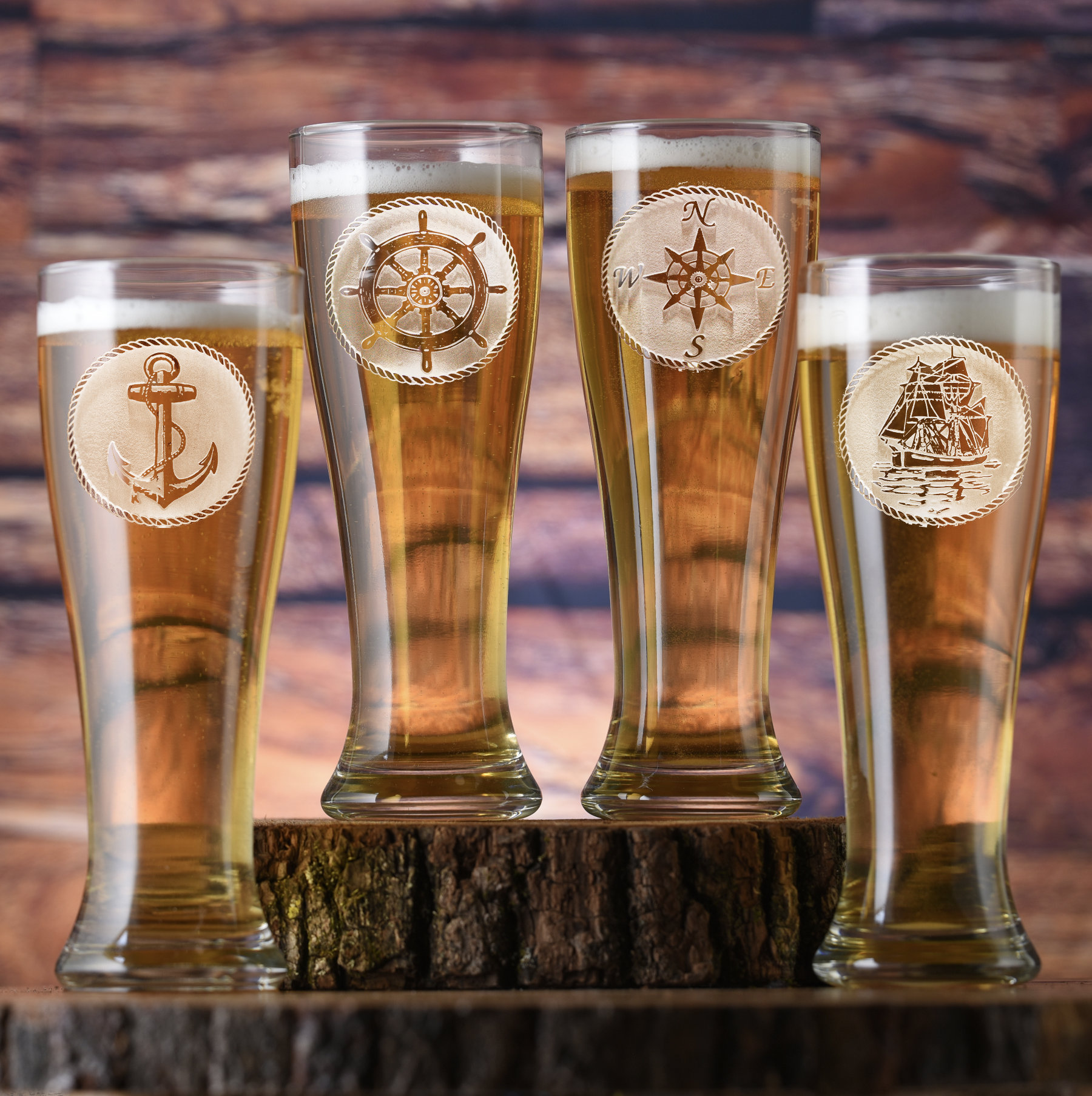 Nautical Pilsner Beer Glass Set, Sailboat, Anchor, Beach House Glasses,  Coastal Decor