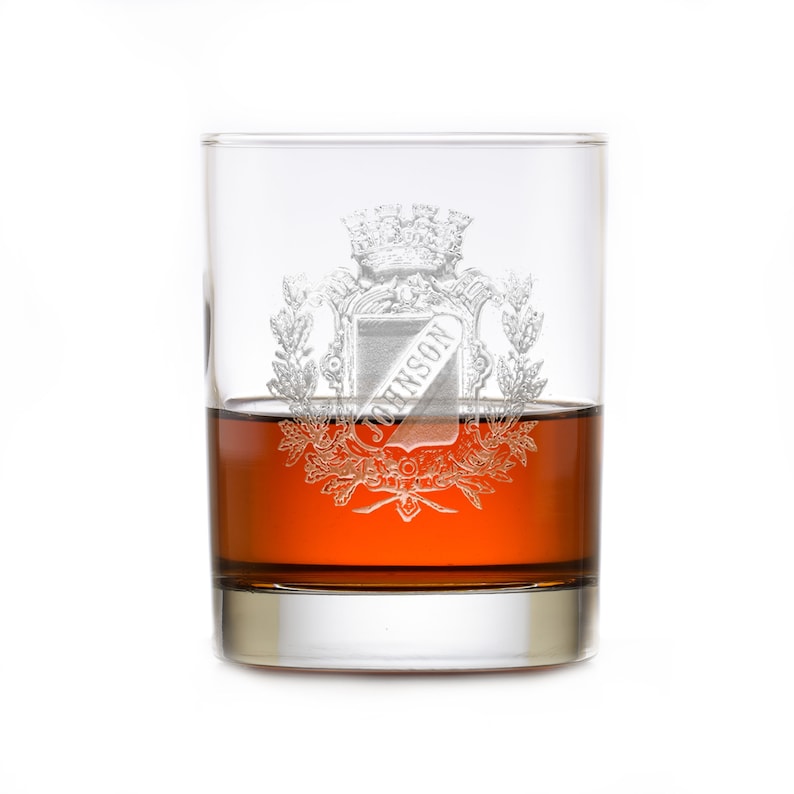 Engraved Whiskey Scotch Bar Glasses Family Crest Design Etsy