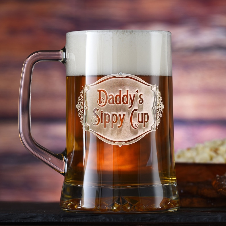 Daddy's Sippy Cup Beer Mug Glass, Engraved image 1