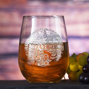 Street Maps Stemless Glassware, Hometown City Etched Stemless Wine Glass