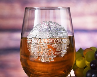 Street Maps Stemless Glassware, Hometown City Etched Stemless Wine Glass