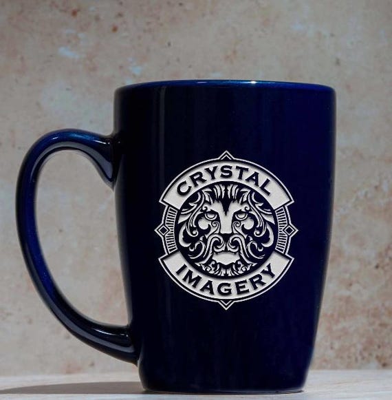 Logo Engraved Blue Coffee Mug - Etsy