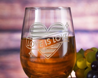 Love is Love LGBTQ Pride Engraved Stemless Wine