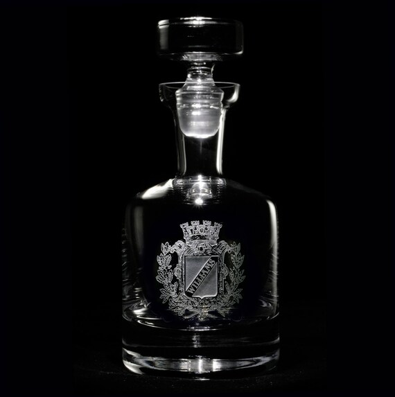 Family Crest Crystal Rocks Whiskey Engraved Coat of Arms Scotch crest Bourbon Glass SET OF 4