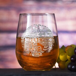 Street Maps Stemless Glassware, Hometown City Etched Stemless Wine Glass, Set of 4
