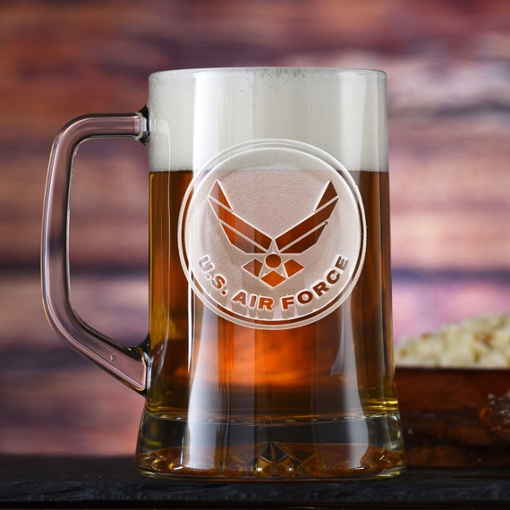 US Air Force Emblem etched 20oz Beer/Coffee Mug 