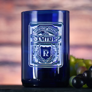Personalized Label Cobalt Blue Recycle Wine Bottle Glass Tumbler