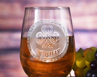 Irish Engraved Stemless Wine Glass with Name