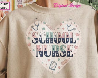 School Nurse PNG Sublimation Design Medical Heart Nurse Gift Digital Download
