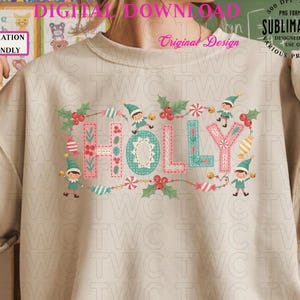 Arte de palabras acolchado con patchwork navideño de acebo PNG