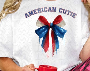 American Cutie Patriotic Bow PNG Coquette USA Design