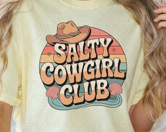 Salty Cowgirl Club PNG: Boho Western Graphic Tee Design (Digital Download)