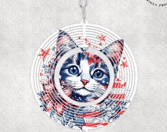 Patriotic Cat PNG: Retro Distressed Red White Blue (Digital Download)