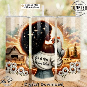 A Girl Who Loves Chickens 20oz Skinny Tumbler Wrap, Sublimation Tumbler Design, Farm Sunflower Chicken Lover Tumbler Wrap Design