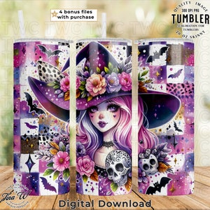 Spooky Witch Tumbler 20oz Sublimation Wrap: Gothic Halloween PNG (Digital Download)