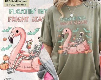 Floatin In Fright Saison PNG Flamingo Geist Summerween Halloween Design Digitaler Download