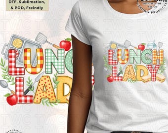 Lunch Lady PNG: Retro Gingham Sublimation Design (Digital Download)