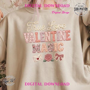 True Love Valentine PNG Digital Download Patchwork Heart Design Valentines Day Sublimation