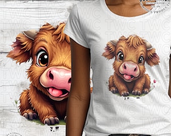 Vaca de las Tierras Altas Divertida PNG, Clipart de Farmcore (Descarga Digital)