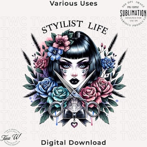 Hairstylist PNG: Floral Cosmetology Design (Digital Download)