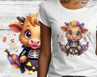 Vache d'Halloween PNG vache Highland automne sublimation Design téléchargement numérique