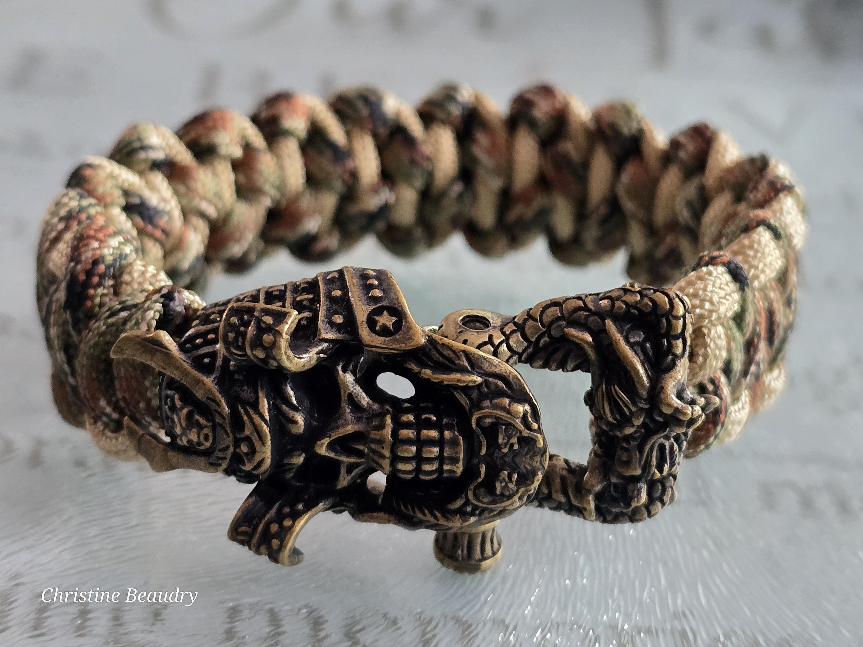 Paracord Chain Link 550 with Brass Skull and Snake Screw in closure, Wrist Cuff 550 Paracord