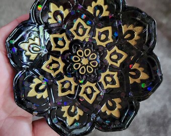 Mandala Dish, Ring Tray, Crystal Holder, Crystal Alter, Mandala Tray, Good Fortune, Key Dish, Trinket Tray, Car Key Holder, Mandala Bowl