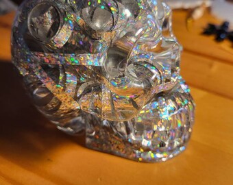 Holographic Spiral Skull, Crystal Skull, Resin Skull, Skull,  Holographic Skull, Modern Skull, Clear Resin Skull, Skull, Memory Keeper