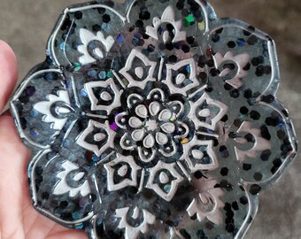 Mandala Dish, Ring Tray, Crystal Holder, Crystal Alter, Mandala Tray, Good Fortune, Key Dish, Trinket Tray, Car Key Holder, Mandala Bowl