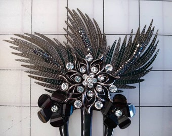Sparkling Feather Peineta, Spanish Comb, Comb, Hair Jewelry