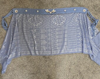 Belly Dance Faux Blue and Silver Assuit Belt, Dance Belt, ATS Style Belt, Fusion Bellydance Belt, Macrame Belt, Faux Assuit