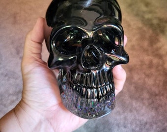 Large Black Skull, Crystal Skull, Resin Skull, Skull,  Crystal Skull, Clear Resin Skull, Skull, Memory Keeper