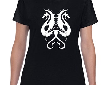 women's Dragon shirt, dragon tee, black shirt, printed t shirt, dragon art, dragon print, ladies t shirts, ladies tops