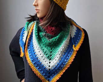 Hudson Triangle Scarf Crochet Pattern – Top-Down Jewel-Toned Scarf PDF