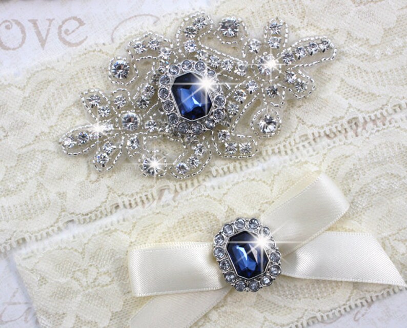 Wedding Stretch Lace Garter Something Blue RACHEL Sapphire Blue Wedding Garter Set SALE Rhinestone Crystal Bridal Garters