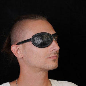 Oval Alligator stamped leather eye patch - Leather Eyepatch
