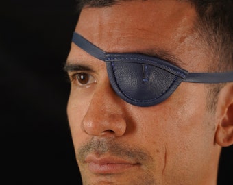 Slim, blue, concave - leather eye patch