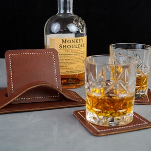 Leather Coaster - Square Leather Coaster Set - Gift For Him