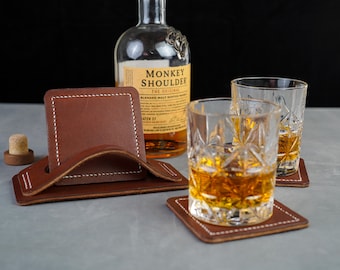 Montaña rusa de cuero - Juego de montaña rusa de cuero cuadrado - Regalo para él