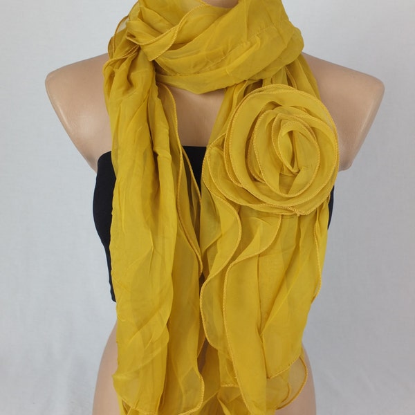 Mustard Yellow scarf Shawl, 3d Rose Scarf shawl, Woman scarf,   gift for her